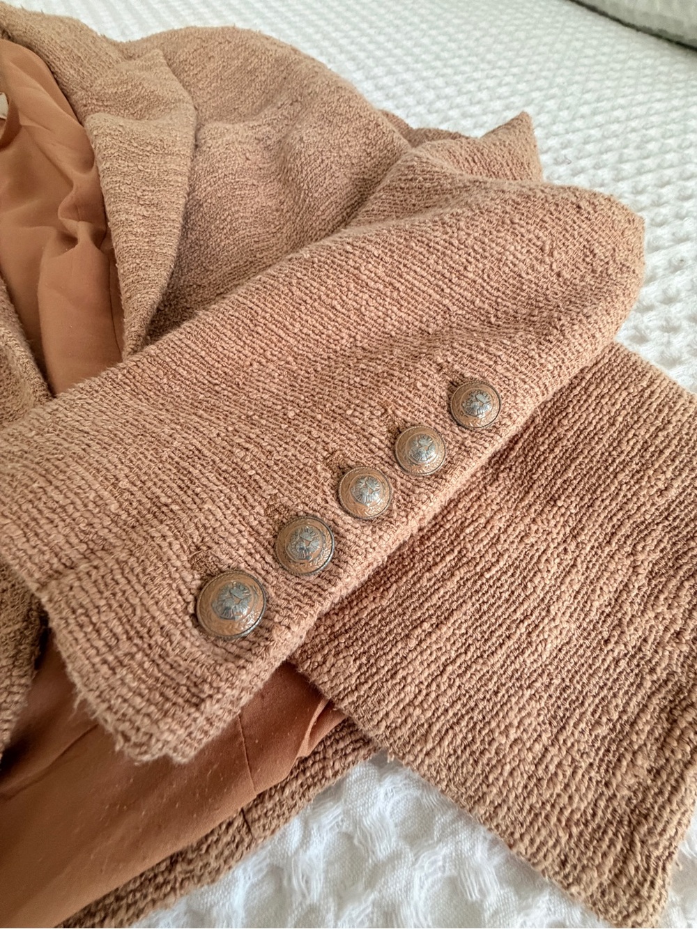 L'AGENCE Textured Rust-Brown Double-Breasted Blazer - Picture 4 of 6